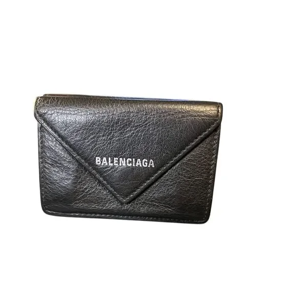 Balenciaga Papier Mini Black Leather Trifold Wallet Unisex - Picture 1 of 6